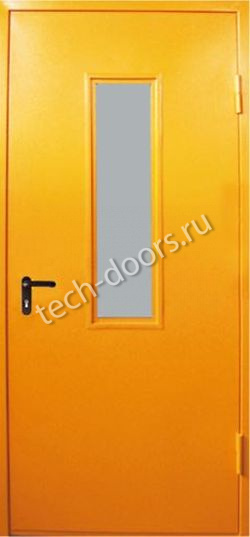 Дверь однопольная противопожарная остекленная металлическая 780x2050 желтая